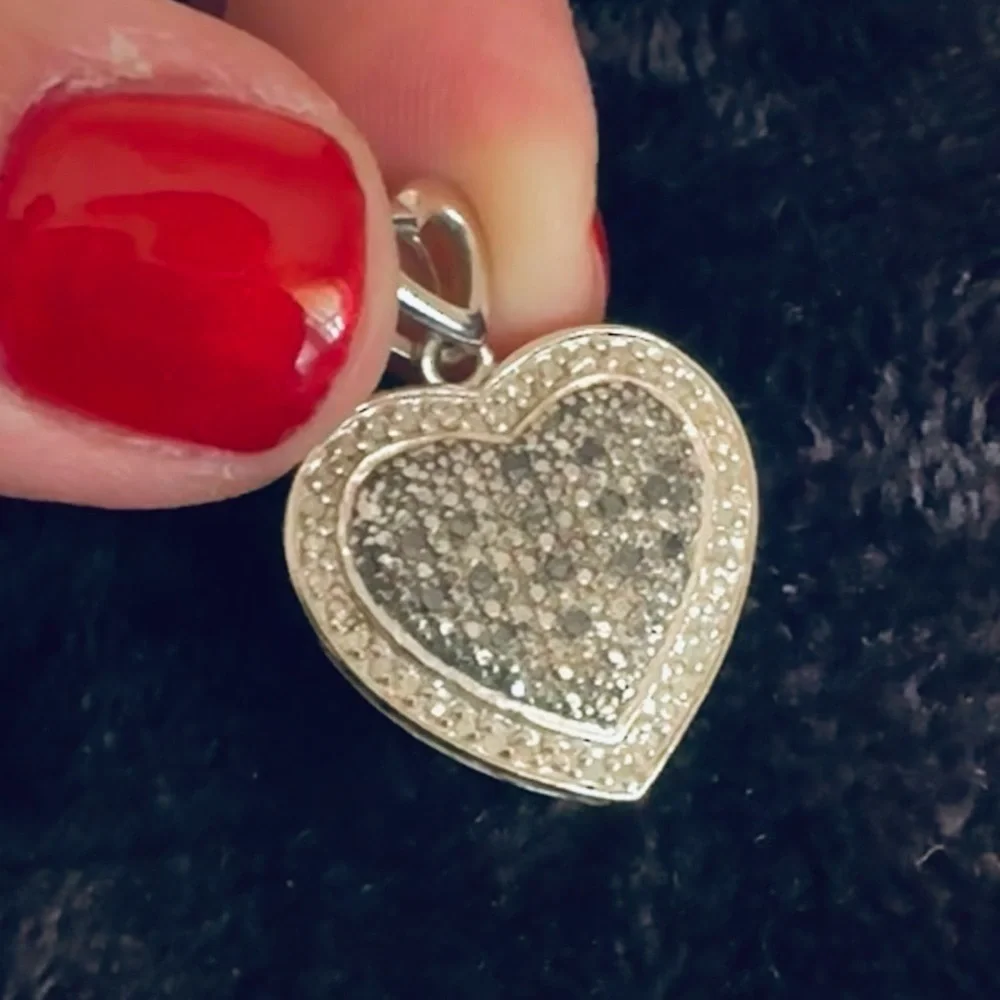 Sterling Silver 925 Heart Pendant – Pave CZ & Filigree Back makers mark Thai